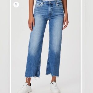 PAIGE Leenah Ankle Jeans Denim Size 29 High Rise Wide Leg Raw Hem Medium Blue